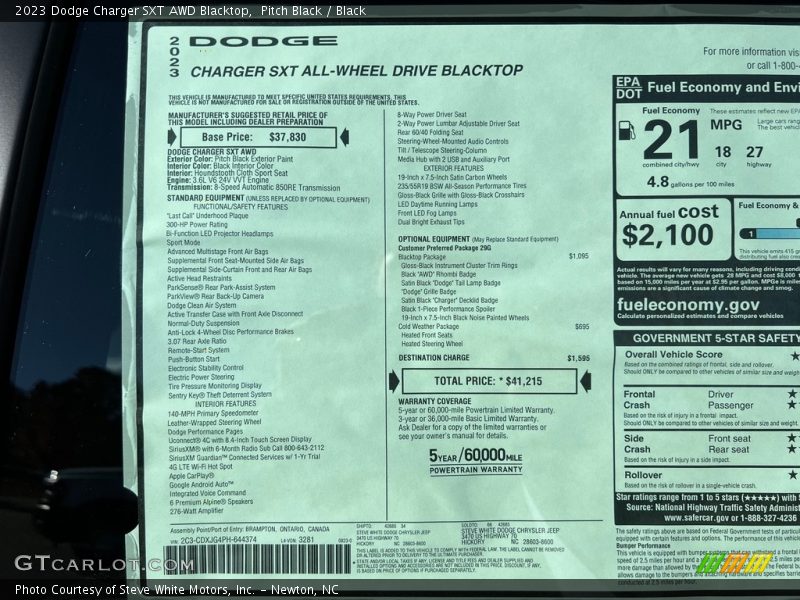 Pitch Black / Black 2023 Dodge Charger SXT AWD Blacktop