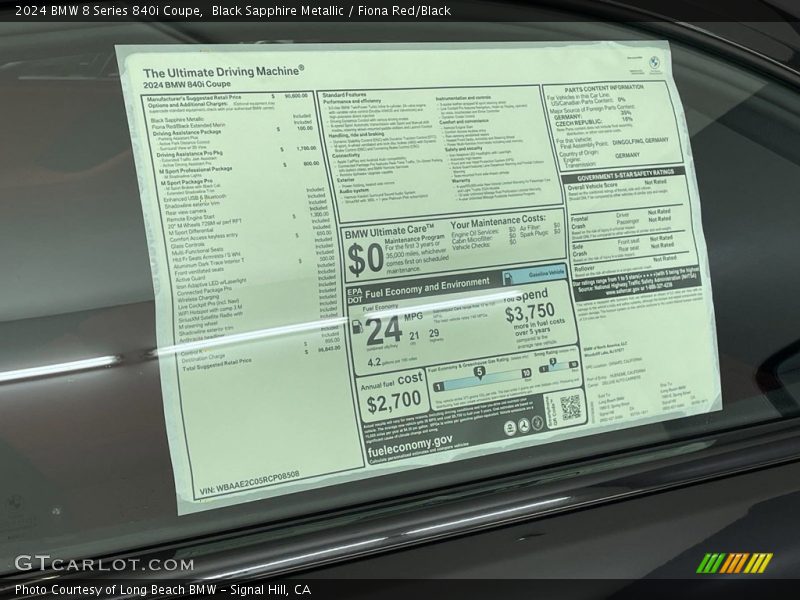  2024 8 Series 840i Coupe Window Sticker