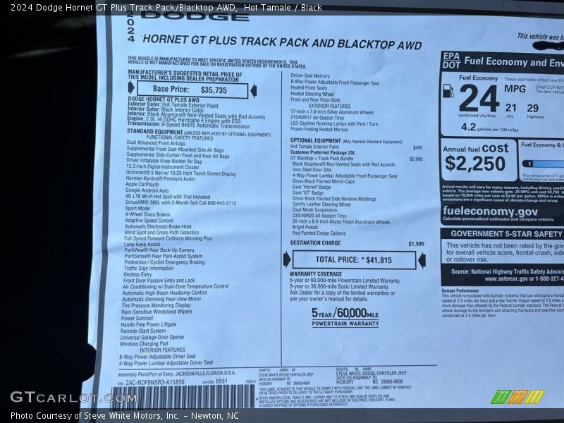  2024 Hornet GT Plus Track Pack/Blacktop AWD Window Sticker