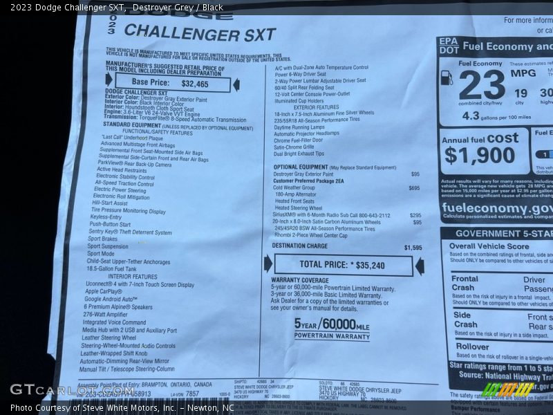  2023 Challenger SXT Window Sticker