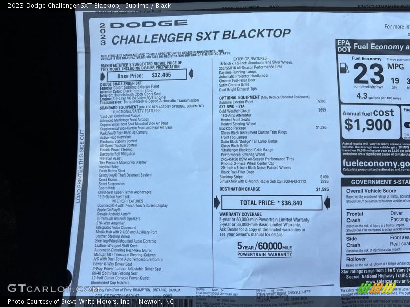  2023 Challenger SXT Blacktop Window Sticker