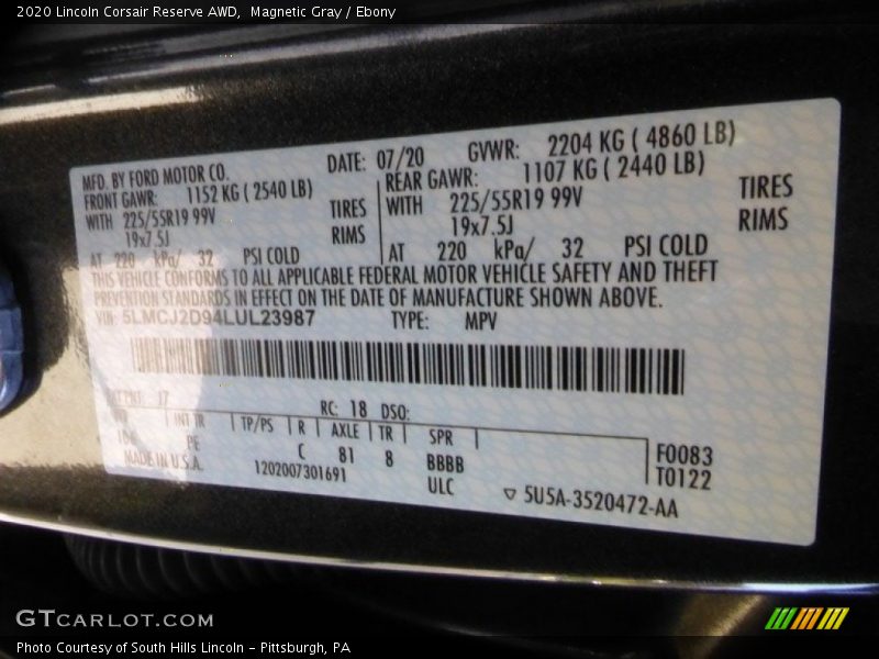 Magnetic Gray / Ebony 2020 Lincoln Corsair Reserve AWD