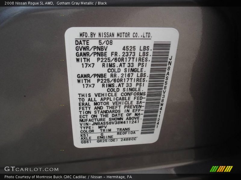 Gotham Gray Metallic / Black 2008 Nissan Rogue SL AWD