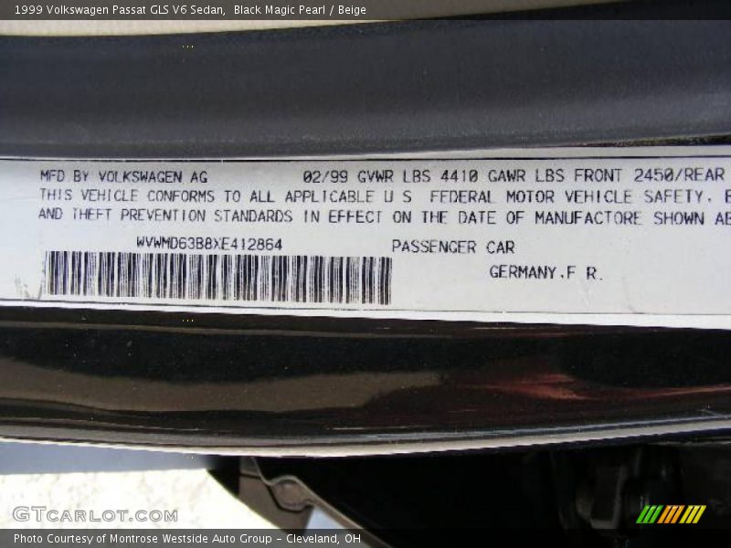 Black Magic Pearl / Beige 1999 Volkswagen Passat GLS V6 Sedan
