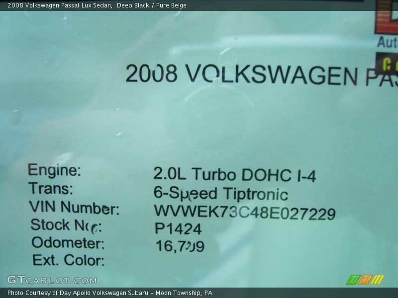 Deep Black / Pure Beige 2008 Volkswagen Passat Lux Sedan