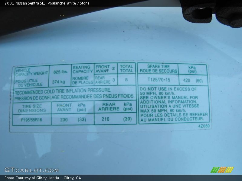 Avalanche White / Stone 2001 Nissan Sentra SE