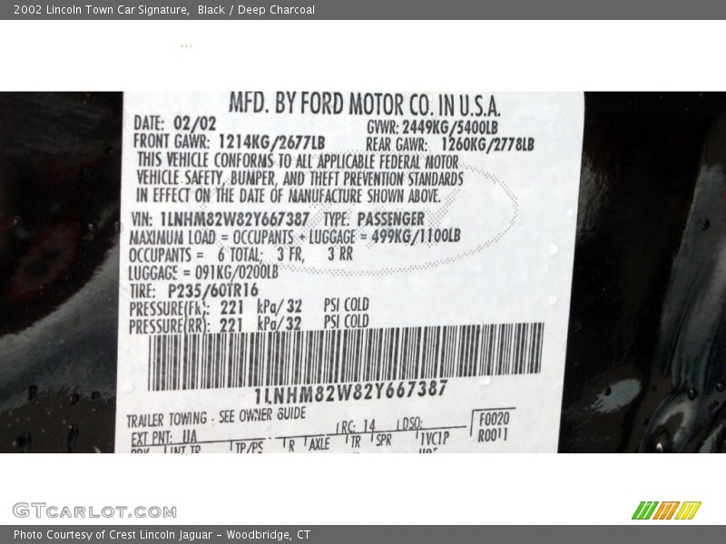 Black / Deep Charcoal 2002 Lincoln Town Car Signature