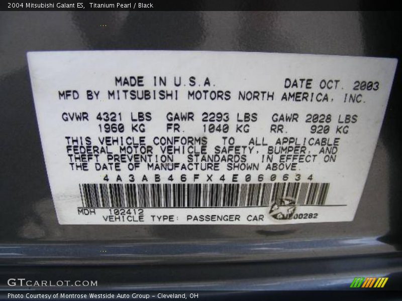 Titanium Pearl / Black 2004 Mitsubishi Galant ES