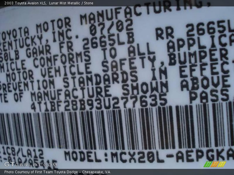 Lunar Mist Metallic / Stone 2003 Toyota Avalon XLS