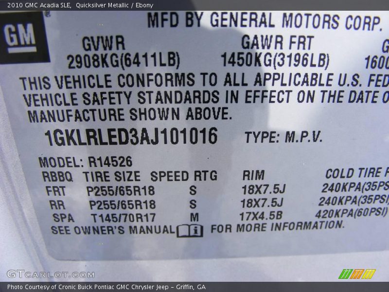 Quicksilver Metallic / Ebony 2010 GMC Acadia SLE