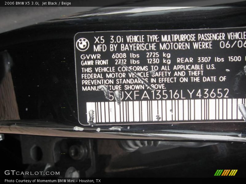Jet Black / Beige 2006 BMW X5 3.0i