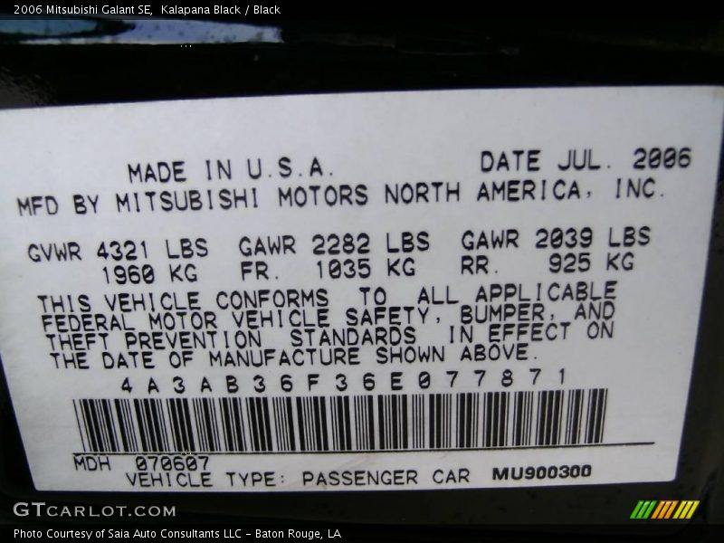 Kalapana Black / Black 2006 Mitsubishi Galant SE