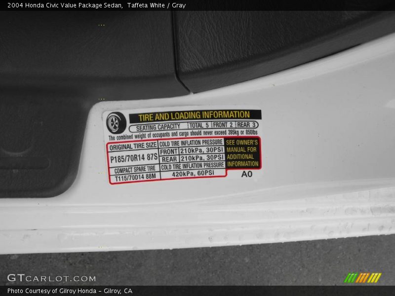 Taffeta White / Gray 2004 Honda Civic Value Package Sedan