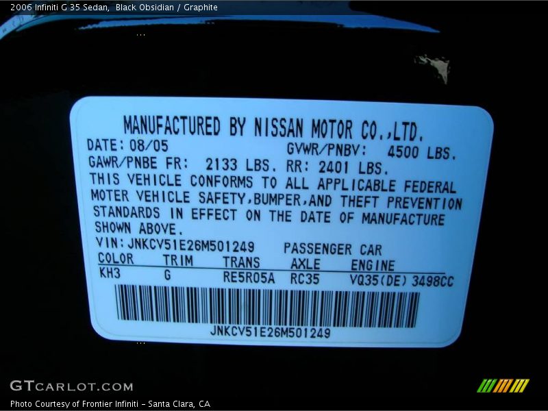 Black Obsidian / Graphite 2006 Infiniti G 35 Sedan