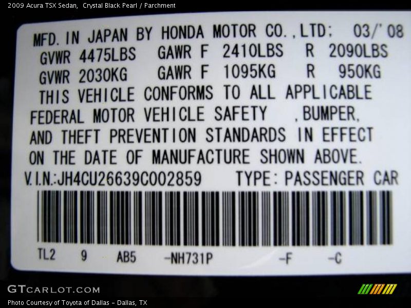 Crystal Black Pearl / Parchment 2009 Acura TSX Sedan