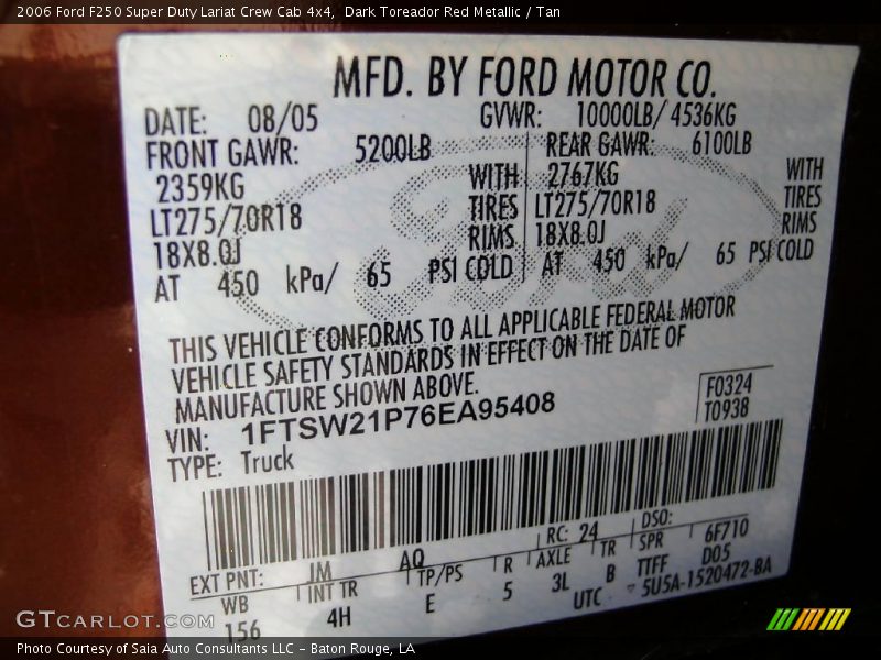 Dark Toreador Red Metallic / Tan 2006 Ford F250 Super Duty Lariat Crew Cab 4x4