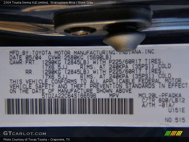 Stratosphere Mica / Stone Gray 2004 Toyota Sienna XLE Limited