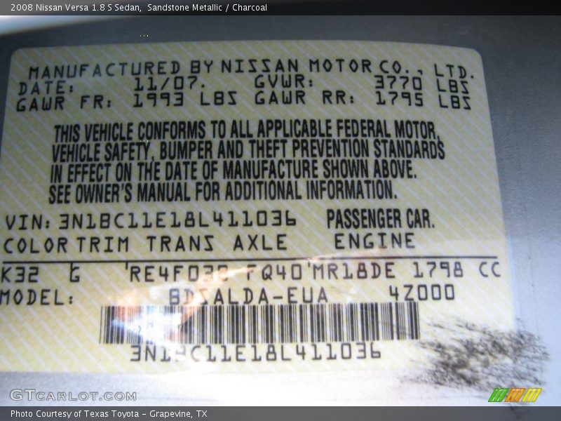Sandstone Metallic / Charcoal 2008 Nissan Versa 1.8 S Sedan