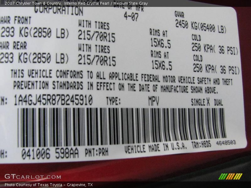 Inferno Red Crystal Pearl / Medium Slate Gray 2007 Chrysler Town & Country