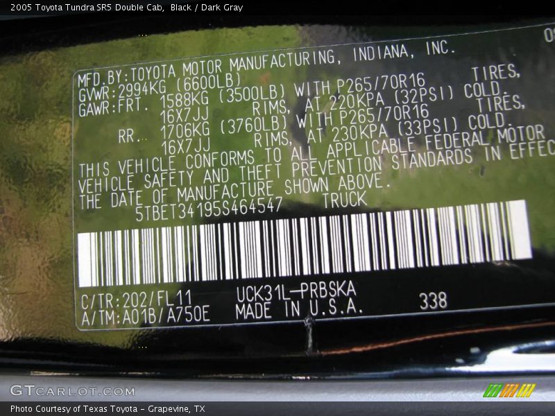 Black / Dark Gray 2005 Toyota Tundra SR5 Double Cab