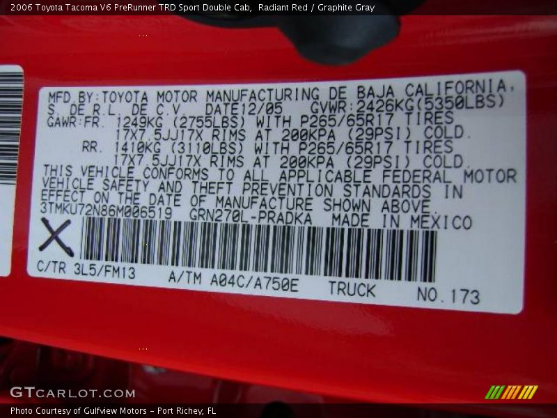 Radiant Red / Graphite Gray 2006 Toyota Tacoma V6 PreRunner TRD Sport Double Cab