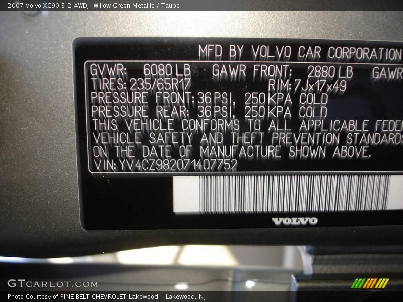 Willow Green Metallic / Taupe 2007 Volvo XC90 3.2 AWD