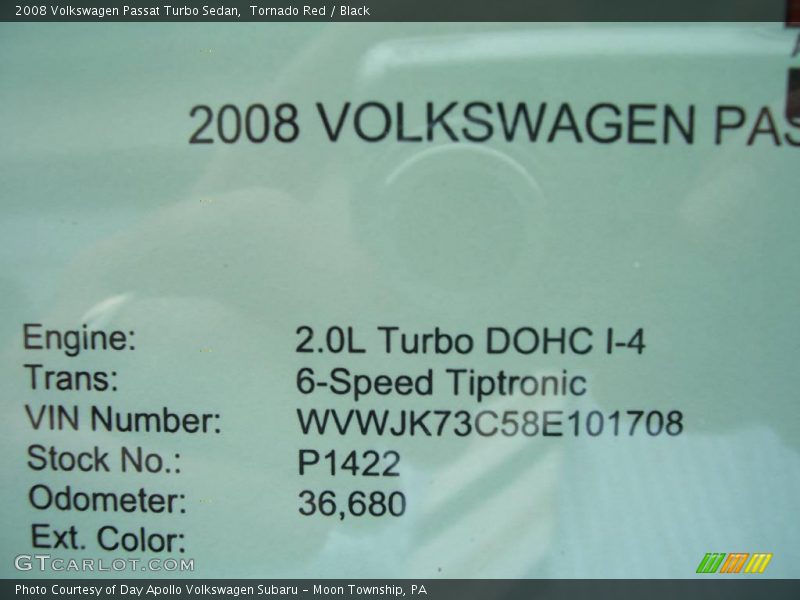 Tornado Red / Black 2008 Volkswagen Passat Turbo Sedan