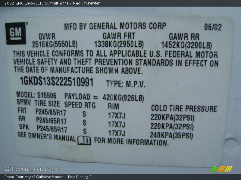 Summit White / Medium Pewter 2002 GMC Envoy SLT