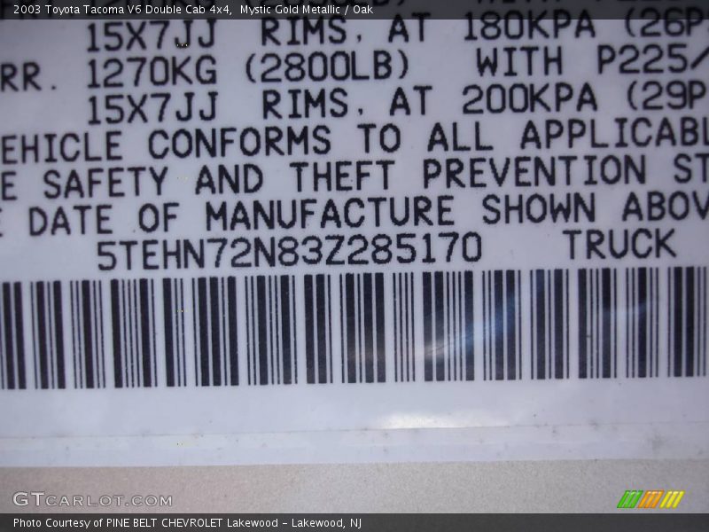 Mystic Gold Metallic / Oak 2003 Toyota Tacoma V6 Double Cab 4x4