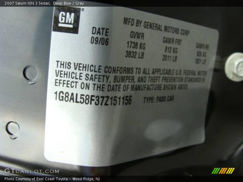 Deep Blue / Gray 2007 Saturn ION 3 Sedan