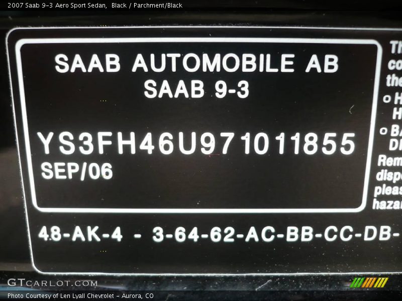 Black / Parchment/Black 2007 Saab 9-3 Aero Sport Sedan
