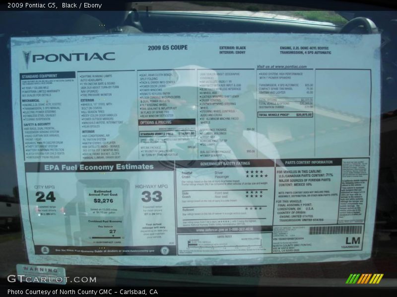 Black / Ebony 2009 Pontiac G5