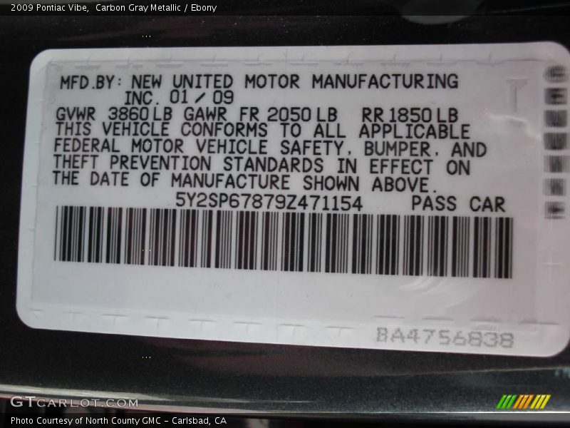 Carbon Gray Metallic / Ebony 2009 Pontiac Vibe