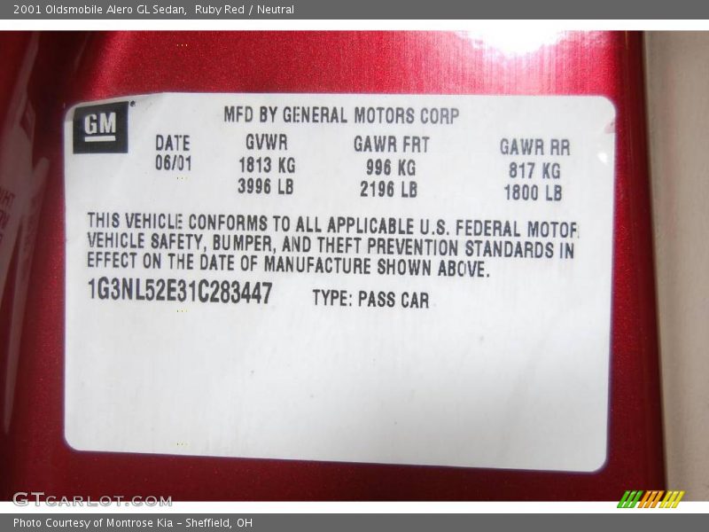 Ruby Red / Neutral 2001 Oldsmobile Alero GL Sedan