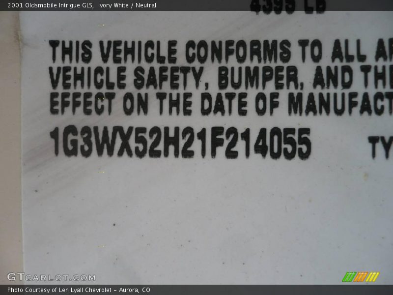 Ivory White / Neutral 2001 Oldsmobile Intrigue GLS