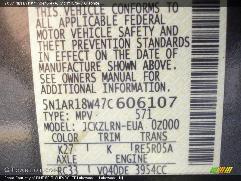 Storm Gray / Graphite 2007 Nissan Pathfinder S 4x4