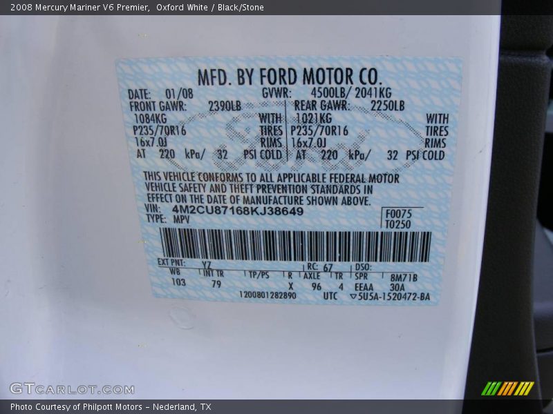 Oxford White / Black/Stone 2008 Mercury Mariner V6 Premier