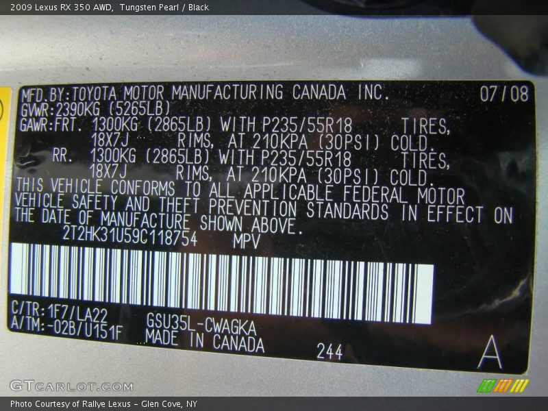 Tungsten Pearl / Black 2009 Lexus RX 350 AWD