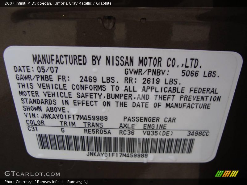 Umbria Gray Metallic / Graphite 2007 Infiniti M 35x Sedan