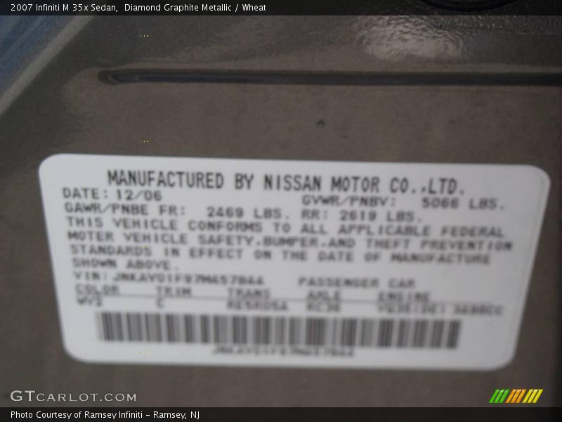 Diamond Graphite Metallic / Wheat 2007 Infiniti M 35x Sedan