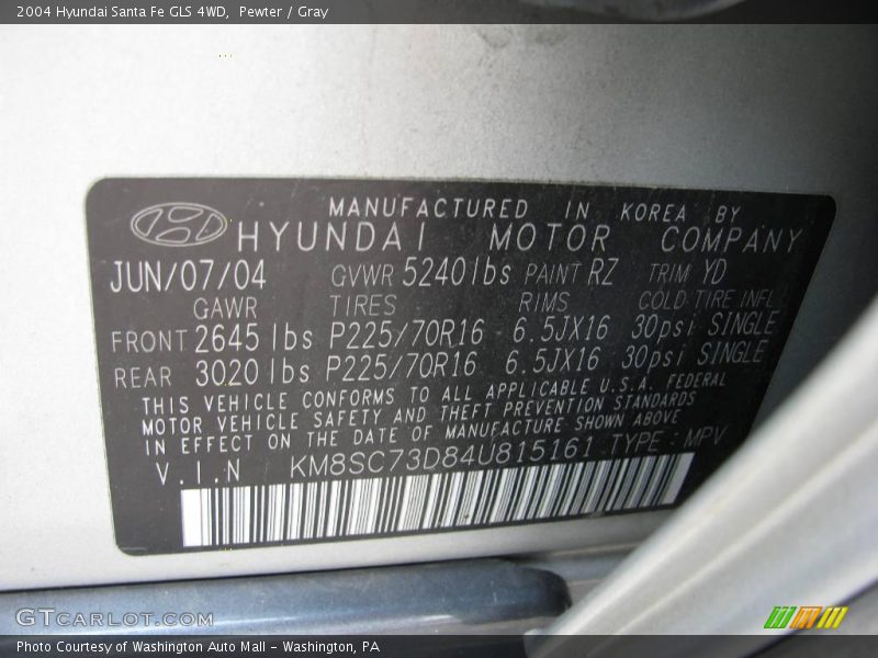 Pewter / Gray 2004 Hyundai Santa Fe GLS 4WD