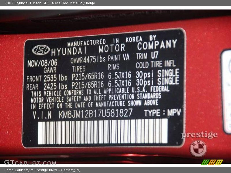 Mesa Red Metallic / Beige 2007 Hyundai Tucson GLS