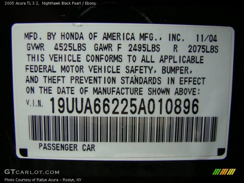 Nighthawk Black Pearl / Ebony 2005 Acura TL 3.2