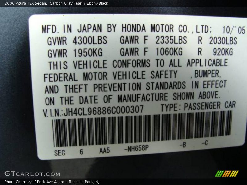 Carbon Gray Pearl / Ebony Black 2006 Acura TSX Sedan