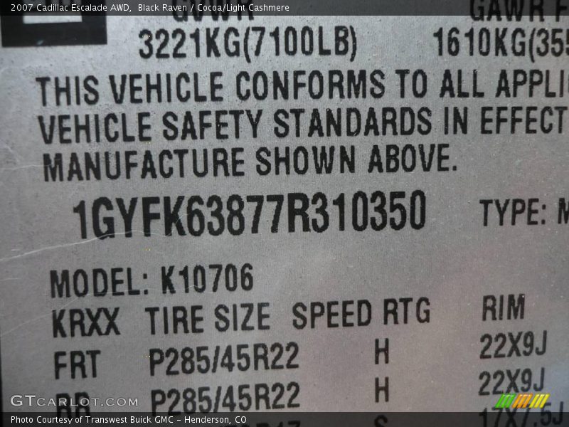 Black Raven / Cocoa/Light Cashmere 2007 Cadillac Escalade AWD