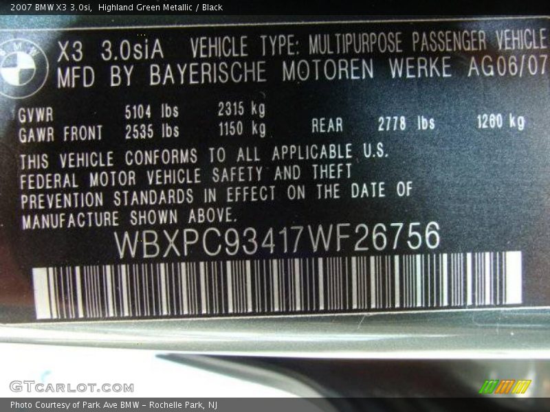 Highland Green Metallic / Black 2007 BMW X3 3.0si