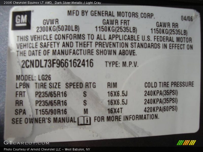 Dark Silver Metallic / Light Gray 2006 Chevrolet Equinox LT AWD