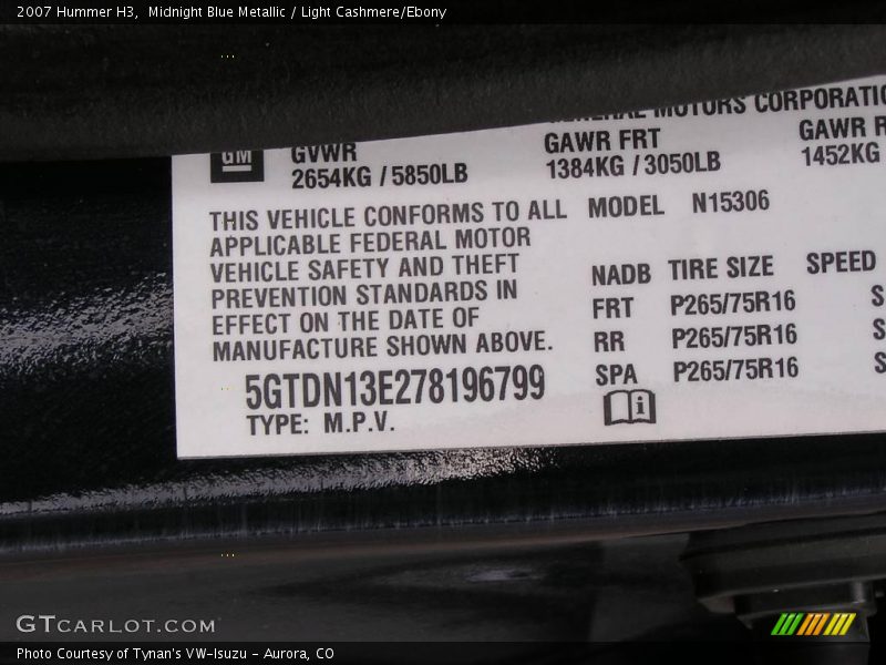 Midnight Blue Metallic / Light Cashmere/Ebony 2007 Hummer H3