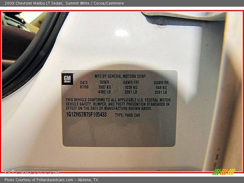 Summit White / Cocoa/Cashmere 2009 Chevrolet Malibu LT Sedan