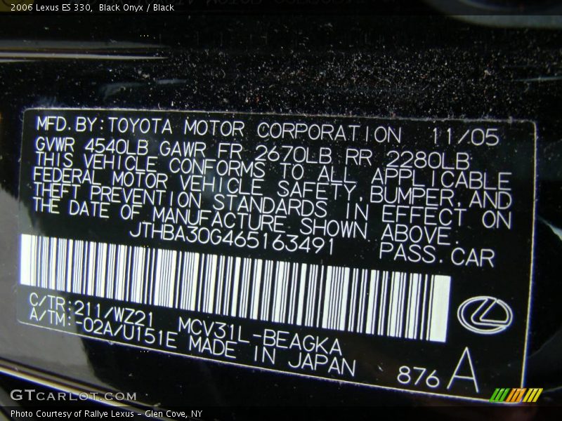 Black Onyx / Black 2006 Lexus ES 330